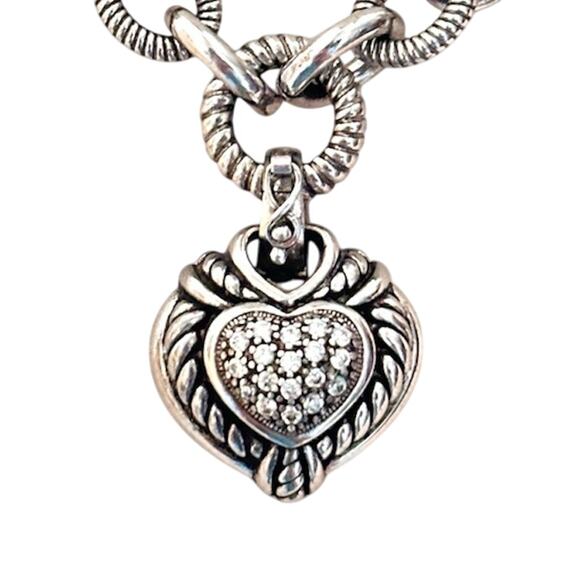 Judith Ripka Sterling Silver Chain Necklace w/ Heart Enhancer Pendent - Picture 2 of 5